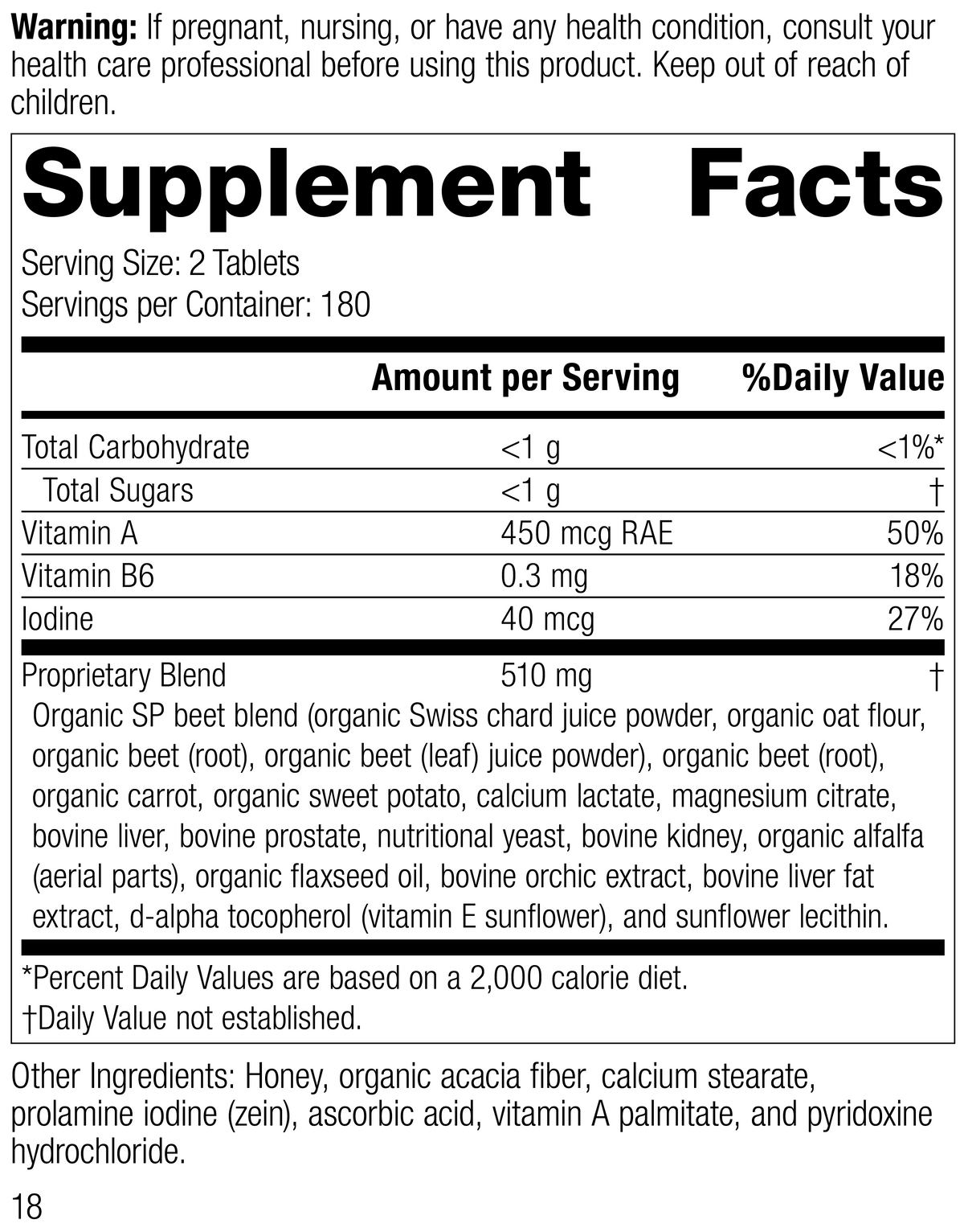 A-F Betafood®, 360 Tablets, Rev 16 Supplement Facts