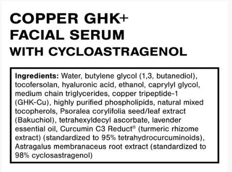 Copper GHK+ Facial Serum with Cycloastragenol by Quicksilver Scientific