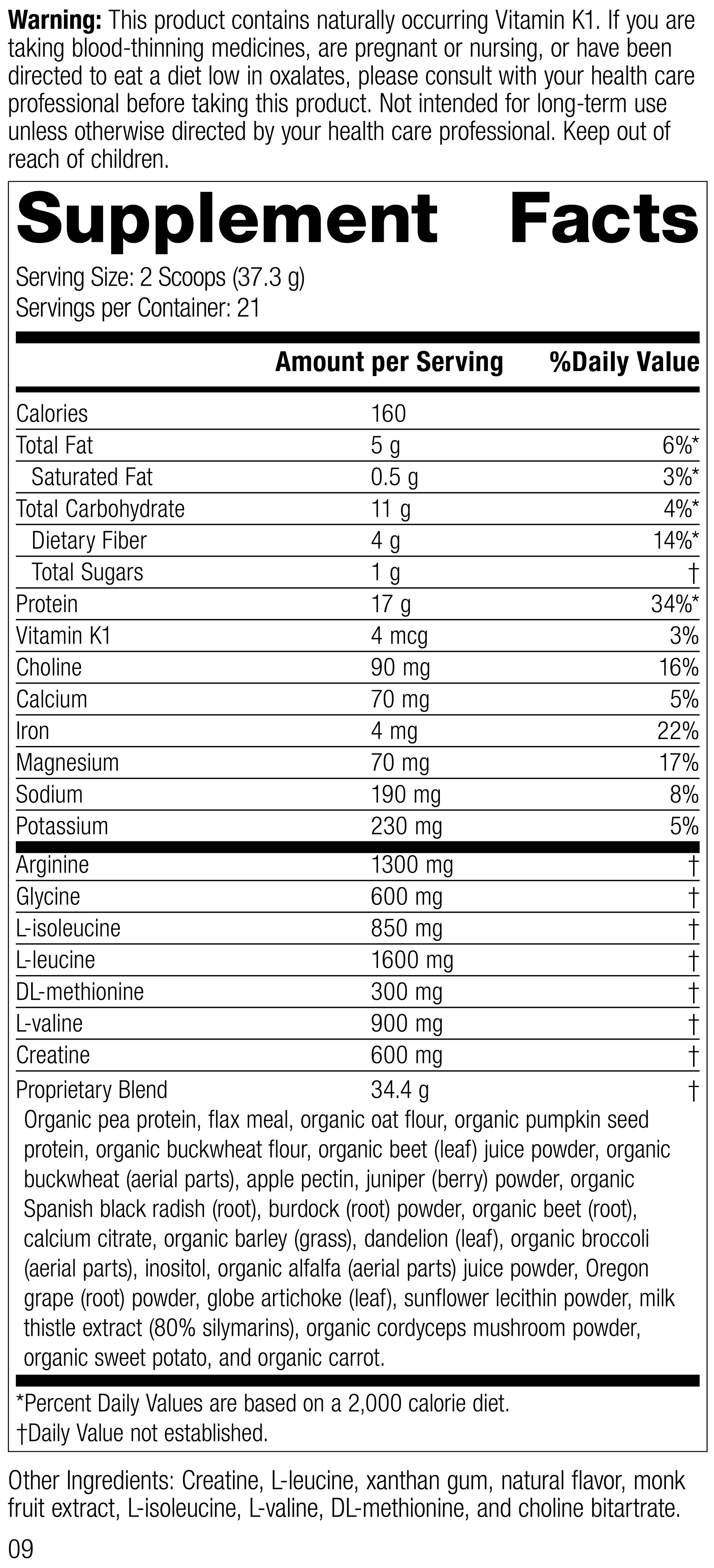 SP Detox Balance Chai, Rev 05 Supplement Facts