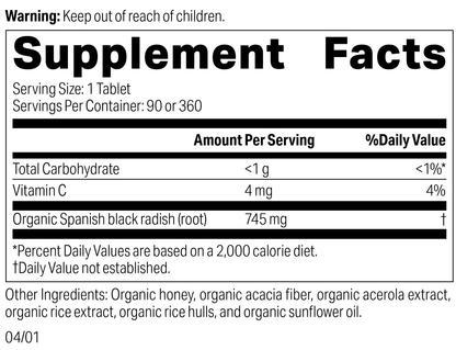 Spanish Black Radish,90 Tablets, Rev 04 Supplement Label
