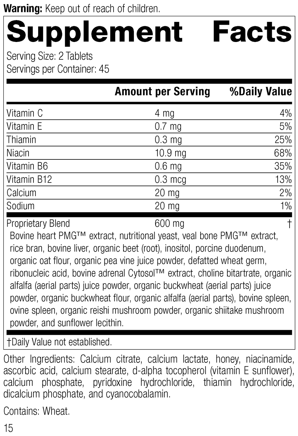 Vasculin®, 90 Tablets, Rev 15 Supplement Facts