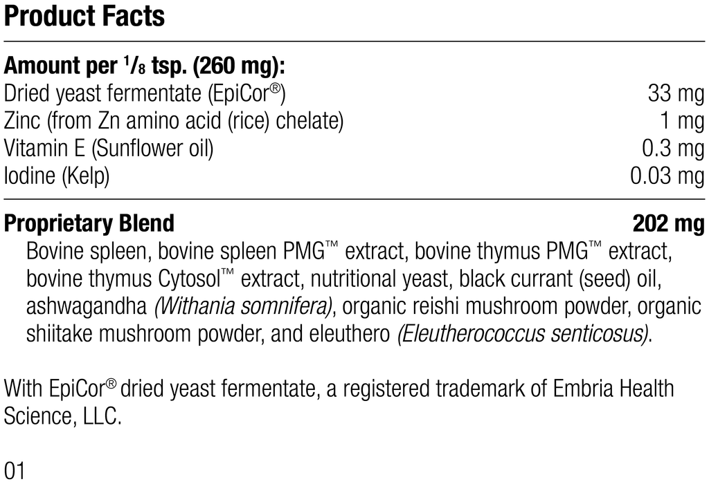 A1660 Canine Immune System Support, 110 g, Rev 01 Supplement Facts