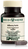 An image of herbal supplement Bilberry Forte next to a capsule.