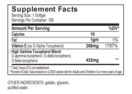 UNIQUE E High Gamma Mixed Tocopherol 180 Softgels by AC Grace