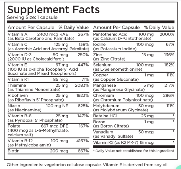The Big One Plus without Iron 90 Capsules by Metabolic Maintenance