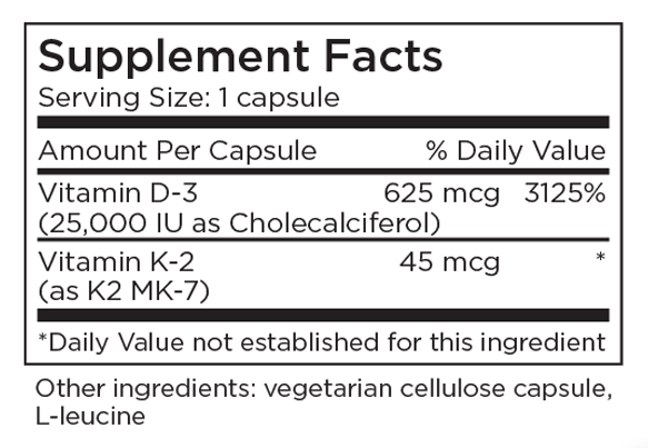 Vitamin D-3 25,000 IU 60 Capsules by Metabolic Maintenance