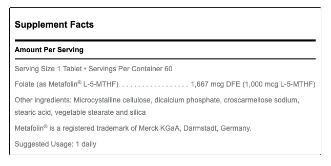 Methyl Folate 1,000 mcg Metafolin by Douglas Labs