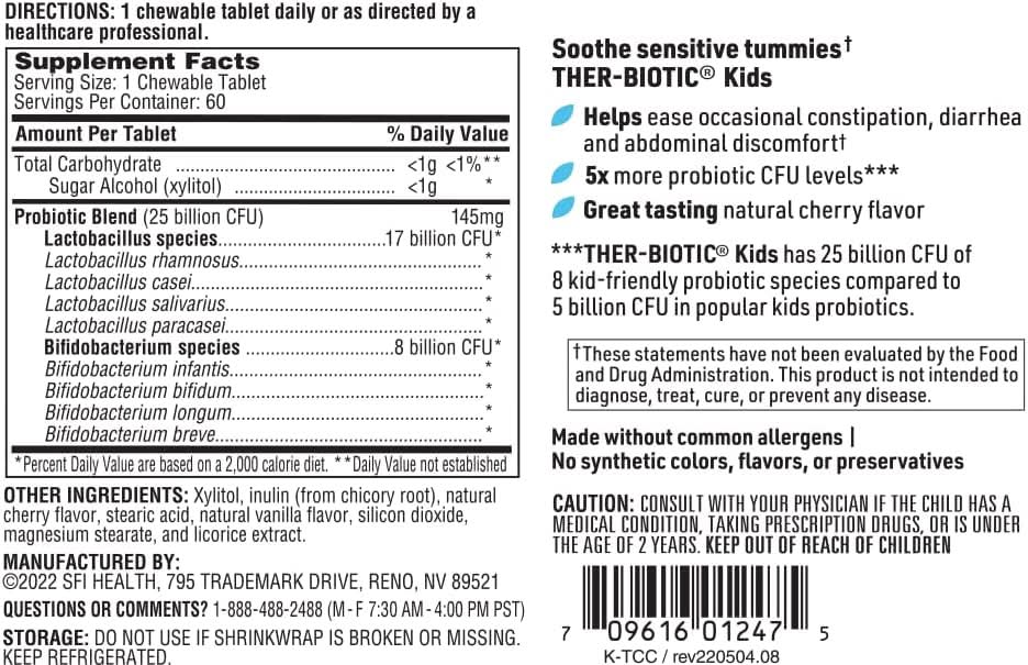 Ther-Biotic (Kids) (children's chewable) by SFI Health (formerly Klaire Labs)