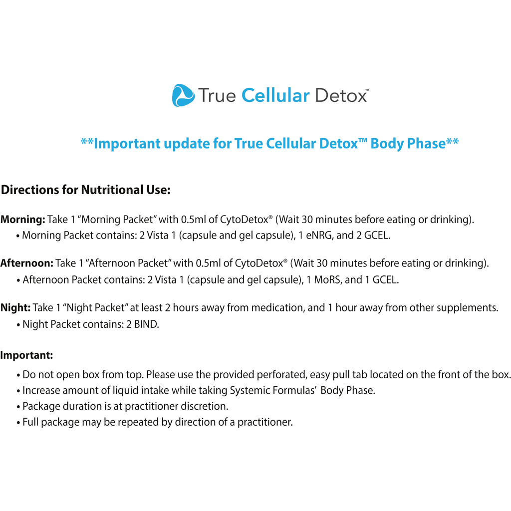 True Cellular Detox: Body Phase by Systemic Formulas