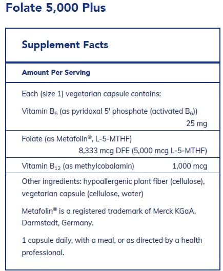Folate 5000 Plus 60's By Pure Encapsulations