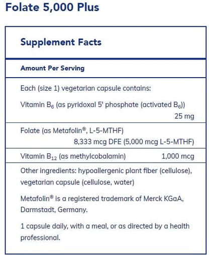 Folate 5000 Plus 60's By Pure Encapsulations