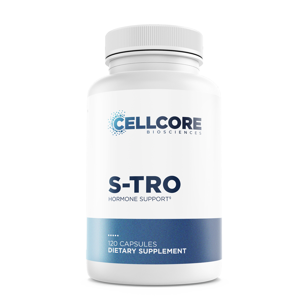 CellCore S-TRO adaptogenic hormone and adrenal support bottle